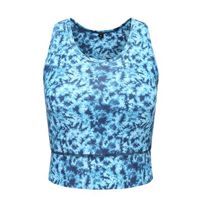 China QUICK DRY Professional Approvals Fashion Sexy High End Sleeveless Blue Print Workout Fitness Seamless Crop Top For Women for sale