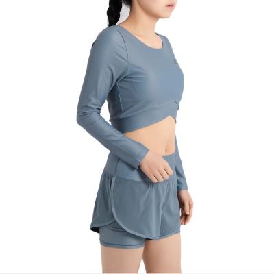 China China Manufacturer Breathable Low MOQ Rpet Recycled Breathable Simple Sexy Sweatshirt Long Sleeve Knit Crop Top for sale