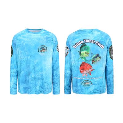 China New Arrival Antibacterial Blue Sky Color Protection UV Sublimation Printing Adult Custom Blank Fishing Shirts for sale