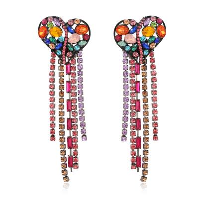 China CLASSIC Heart Shaped Colorful Exaggeration Long Bohemian Bohemian Diamond Earrings Female Earrings for sale