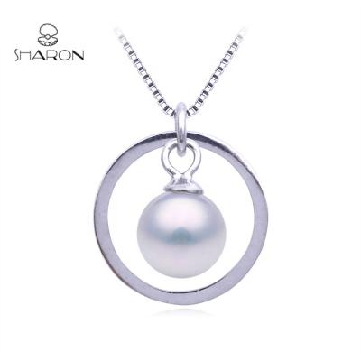 China FASHIONABLE Geometric Round Necklace Pendant Ring Beads Sterling Silver Pearl Simple Jewelry for sale