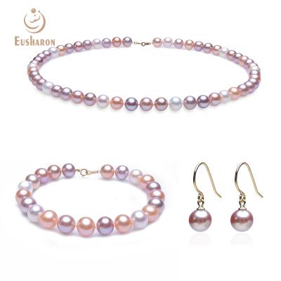 China CLASSIC Design Necklace Earrings Bracelet A.C.A. Luxury Top Quality Natural Cultured Round Freshwater Pearl Jewelry Set for sale