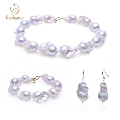 China New Classic Necklace Bracelet Earrings Luxury CLASSIC Big Real White Natural Cultured Freshwater Pearl Baroque Cultured Pearl Jewelry Set for sale