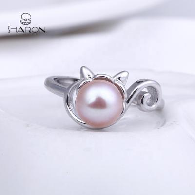 China Real FASHIONABLE designer Metal Sterling Silver Pearl Ring from Ring Princess Ring Playful Cat for sale