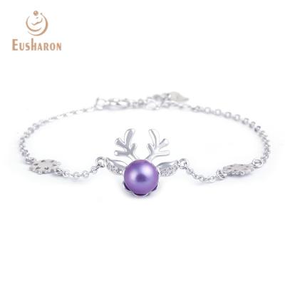 China FASHIONABLE Christmas Handmade Pearl Bangle Bracelet Sterling Silver Jewelry Antler Snowflake Accessories for sale