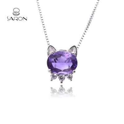 China GP0014 Trendy Fashion Gemstone Jewelry S925 Cat Ear Amethyst Pendant For Jewelry Making for sale