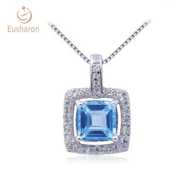 China Natural Swiss Blue Silver Gemstone S925 0.7ct Topaz Square Pendant Handmade Silver Party Jewelry Pendant for sale