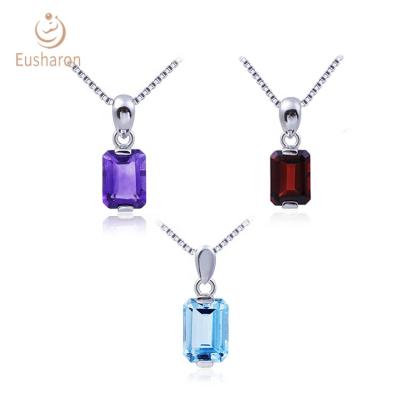 China 925 Sterling Silver 0.6ct Natural Swiss Blue Topaz Simple Gemstone Pendant For Women for sale