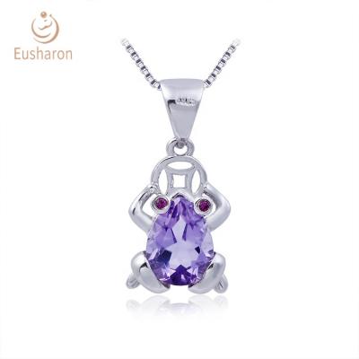 China Design S925 1.5ct Silver Animal Natural Amethyst Shape Frog Jewelry Gemstone Pendant Necklace for sale