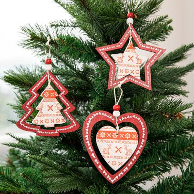 China Wooden Christmas Home Decoration Supplies Tree Ornament Christmas Tree Adornos Navidenos Hanging Decoration for sale