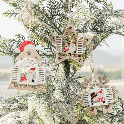 China Party Wood Christmas Decoration Wooden Arbol De Navidads Christmas Tree Hanging Pendants Ornament for sale