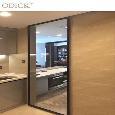 China ODICK Pocket Modern Black Aluminum Smart Lock Automatic Sliding Glass Door Glass Door With Door Access for sale