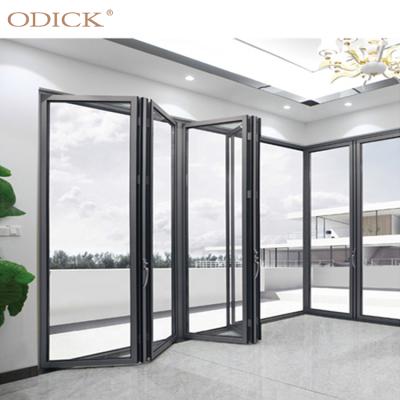 China Accordion Security Exterior Bi Folding Doors Strong Glazed Double Tempered Glass Windows And Doors For Hotels for sale