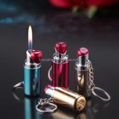 China YM096 Creative Lipstick Shape Lighter Open Flame Cigarette Key Chain Creative Inflatable Whole Cigarette Lighter Pendant Inflatable Whole for sale