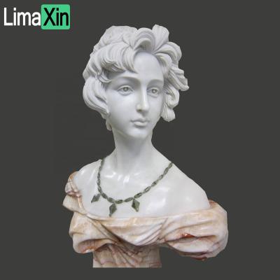 China Hot Selling Beautiful European Lady Marble Bust Hand Carved Natural Stone Head Statue for sale