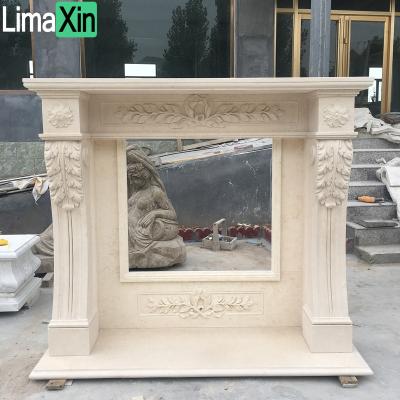 China Classic Custom Design Limestone Marble Mantel Hand Carved Marble Fireplace High End Egyptian Marble Fireplace for sale