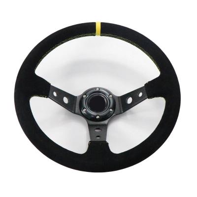 China Black Suede 14inch 350mm Black Suede Steering Wheel Car Drift Sport Deep Corn Dish Steering Wheel Universal for sale