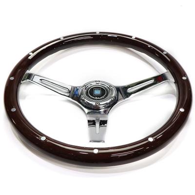 China 380mm Universial Mahogany Wood Car Steering Wheel with Silver Chrome Spoke 15 inch car accessiores with rivet for sale