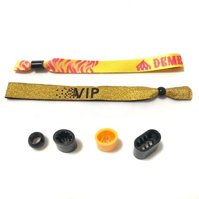 China Polyester; Custom Satin Promotional Party Woven Fabric Gold Thread Wristband With Closure Event Fabric One Way Wristband for sale