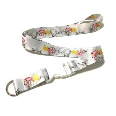 China Custom Printing Polyester Neck Lanyard Off White Luxury Safety Lanyard With Breakaway Buckle Clip for sale