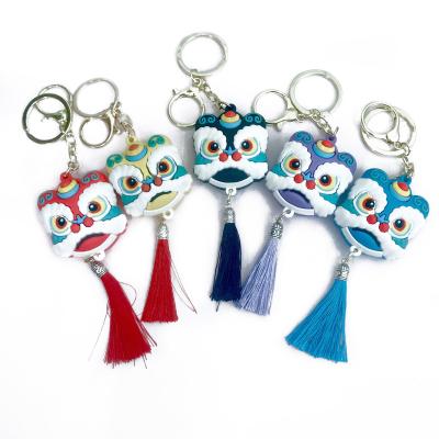 China Wholesale Lucky Lion Fabric Key Ring New Year Promotion Gift Fast Delivery Chinese Style Festival Gift Tassel Plush Key Chain for sale