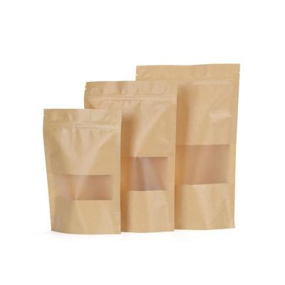 China Recyclable Custom Printed Kraft Paper Stand Up Food Packaging Bag With Window Coffee Bag for sale