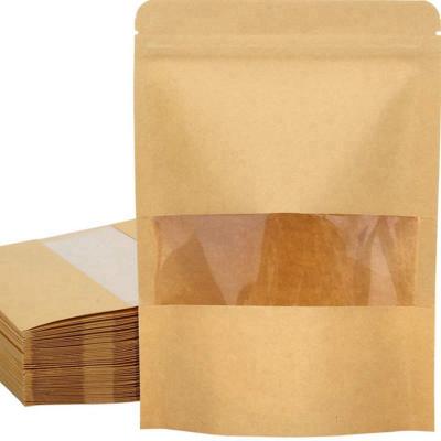 China Kraft Paper Recyclable Bolsas Ziplock Packaging Bags Kraft Paper Bag With Window Custom Logo Coffee Packaging for sale