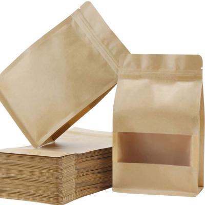 China Recyclable Square Block Flat Bottom Gusset Coffee Bean Tin Tie Dessert Packaging Paper Bag With Window for sale