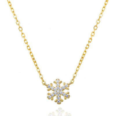 China FASHIONABLE Wholesale Fine Jewelry Sets 925 Sterling Silver 14k Gold Plated Snowflake Christmas Pendant Necklace for sale