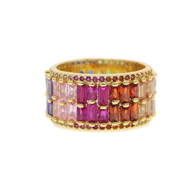 China Wholesale Luxury Fashion 18k Gold Plated Double Row Colored Stone Rings In 925 Sterling Silver With CZ for sale