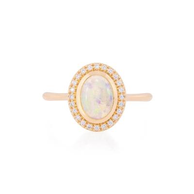 China Oval Halo Opal Ring For Women Wedding Rings fine gold wholesale TRENDY jewelry 14k for sale