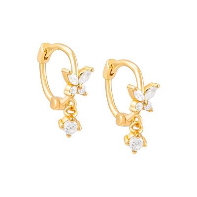 China CLASSIC Wholesales 18K Gold Butterfly CZ Women's Huggies Brazilian 925 Sterling Silver Earrings Jewelry for sale