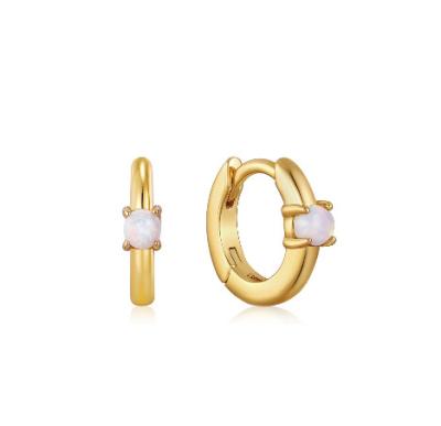 China CLASSIC Wholesales 18K Gold Opal Cabochon Huggie Women 925 Sterling Silver Earrings for sale