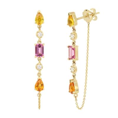 China Beautiful TRENDY Fashion Colorful Zircon Multi Dangle Women Drop Earrings 925 Sterling Silver Custom 18K Gold Plated Jewelry for sale