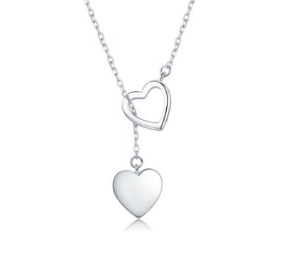 China CLASSIC Wholesales White Gold Solid 925 Sterling Silver High Quality Double Heart Necklace for sale