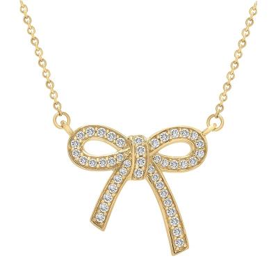 China Customized Cute Cubic Zirconia Bow Pendant Necklace In Gold Flash Sterling Silver Women's Jewelry Accessories Sets for sale