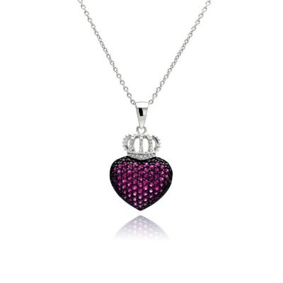 China Wholesale Silver Rhodium Plated Pink CZ Heart Crown Pendant In 925 Silver for sale