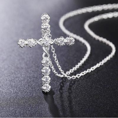 China Trendy Classic Clear Zircon 14K 18K White Gold Plated Charm Cross Pendants Necklace 925 Sterling Silver Fine Jewelry For Women for sale