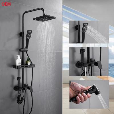 China Slide Bar Modern Bathroom Shower Set Black Contemporary Blackened Surface Treatment for sale