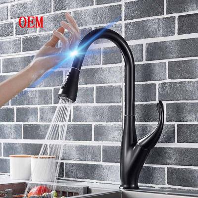 China Single Hole Touch Sensor Kitchen Faucet Black Brass Sensor Pull Out for sale