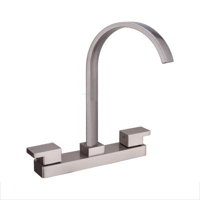 China Waterfall  Nickel Plated Double Handle Kitchen Faucet Modern Double Long Faucet for sale