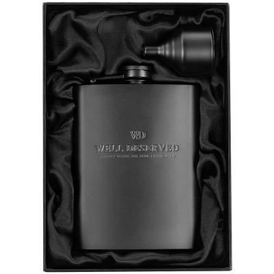 China Conveniently Carry Customized Embossed Logo 8oz Matte Black 18/8 Stainless Steel Liquor Whiskey Hip Flask Gift Set With Funnel for sale