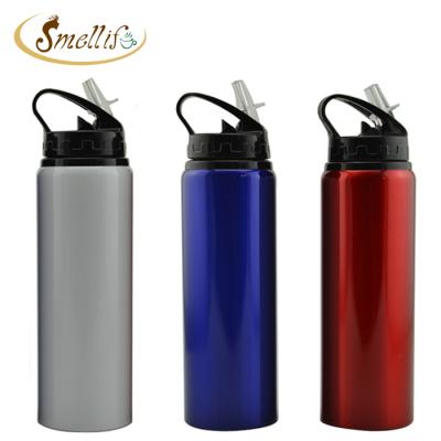 China Viable Wholesale Aluminum 750ml Sport Drinking Water Bottle With Flip Straw And Carabiner Buckle for sale