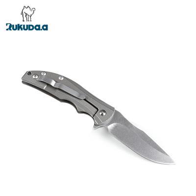 China Handmade Titanium Camping Knife Handle Folding Knife With D2 Blade for sale