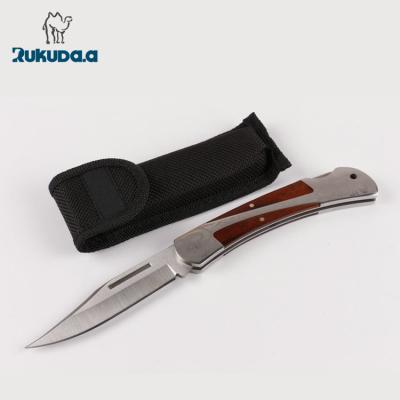 China Wooden Camping Knife Handle Camping Hunting Folding Knife For Survival Military Knife for sale