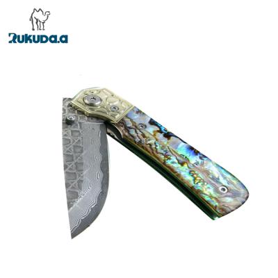 China Camping Knife OEM Abalone Damascus Colorful Small Hunting Knives for sale