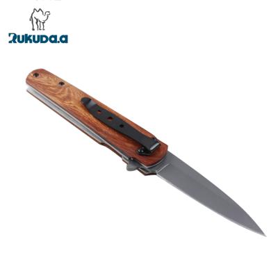 China SERVICE KNIFE stainless steel pocket knife with clip wood handle for sale hunting knives for sale