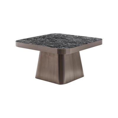 China Modern Black Agglomerated Stone Slab Top Veneered Stainless Steel Luxury Modern Side CoffeeTable Quadrate for sale