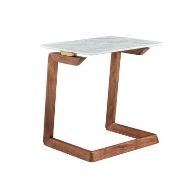 China Modern Luxury Carrara Naturale Gold White Marble Stainless Steel Black Walnut Frame North American Side Swept CoffeeTable for sale