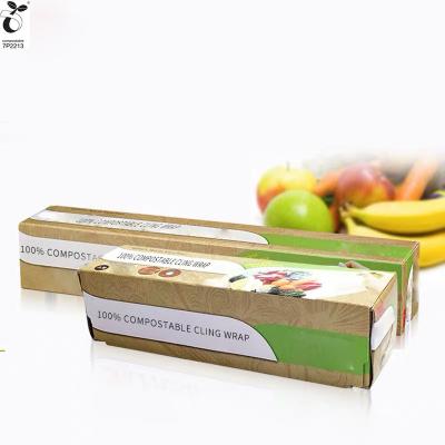 China 100% compostable food grade pvc NO cling film for hand wrapping, 10 micron, 300mm width, min 1000mtr to 2000mtr length PLA HOME COMPOST for sale